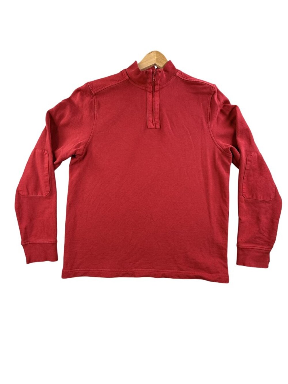 UNTUCKit Sweatshirt Mens Medium Red 1/4 Zip Mock Neck Elbow Patch Cotton Preppy